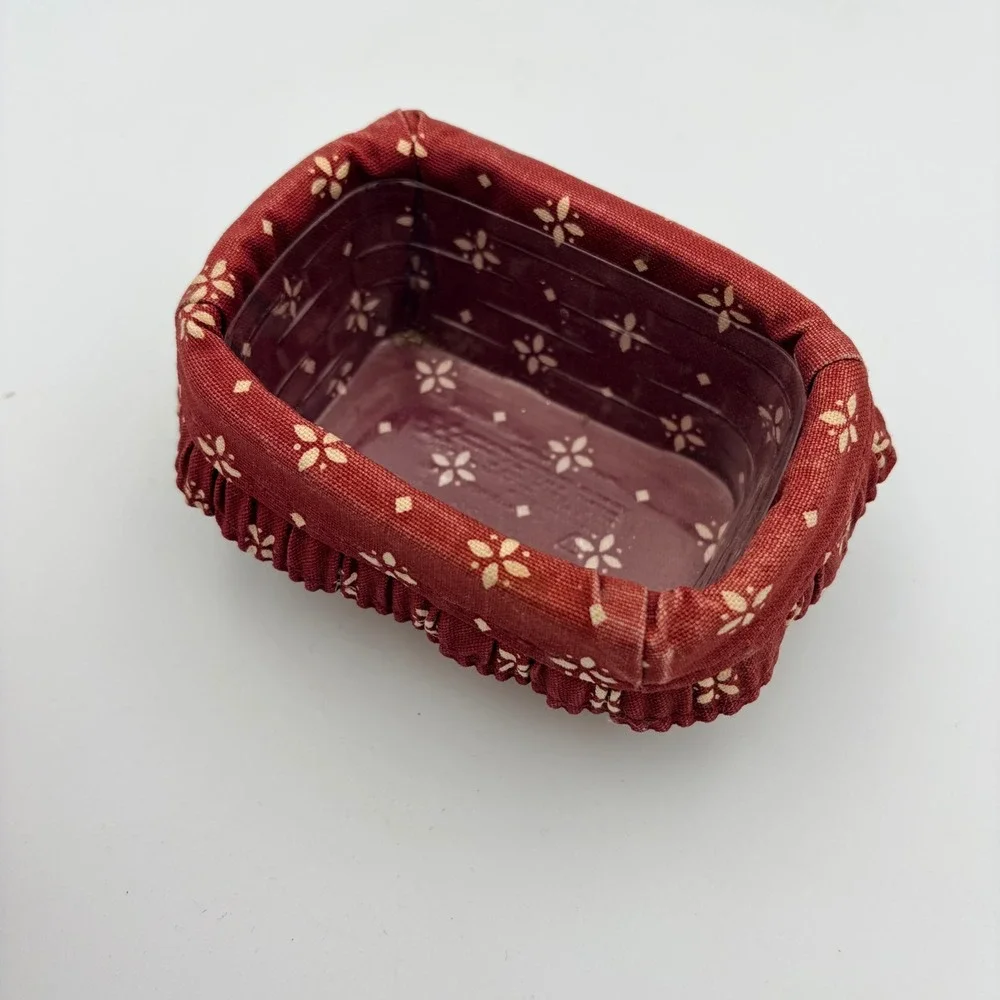 Longaberger Handwoven Small Rectangular Basket Red Floral Liner 2002 Signed USA